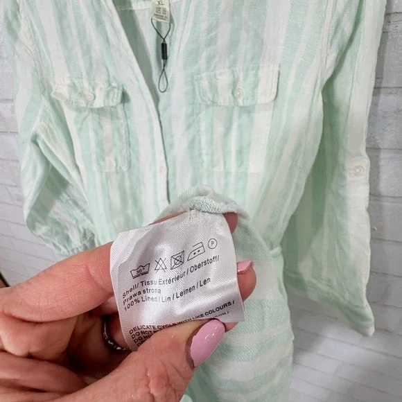 New Linen Pastel Striped Shirt Dress XL Coastal Beachy Old Money Preppy Minimal - Picture 7 of 12